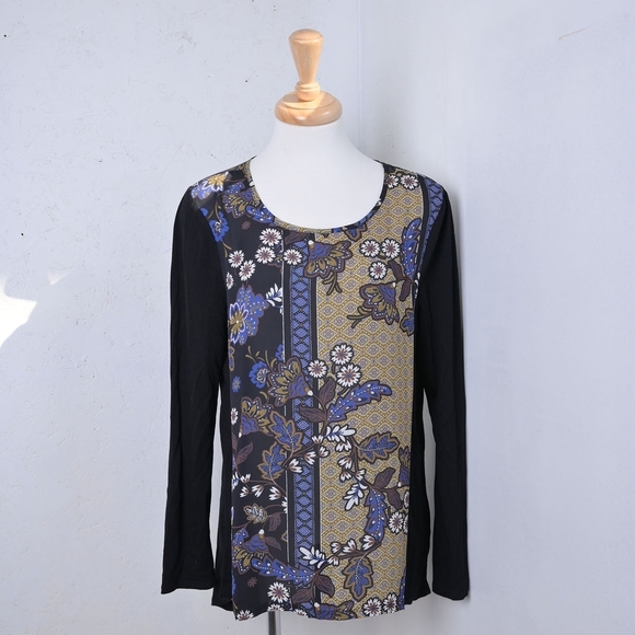 Spense | Floral blouse yellow, blue & black / long sleeve women's top - Picture 1 of 13
